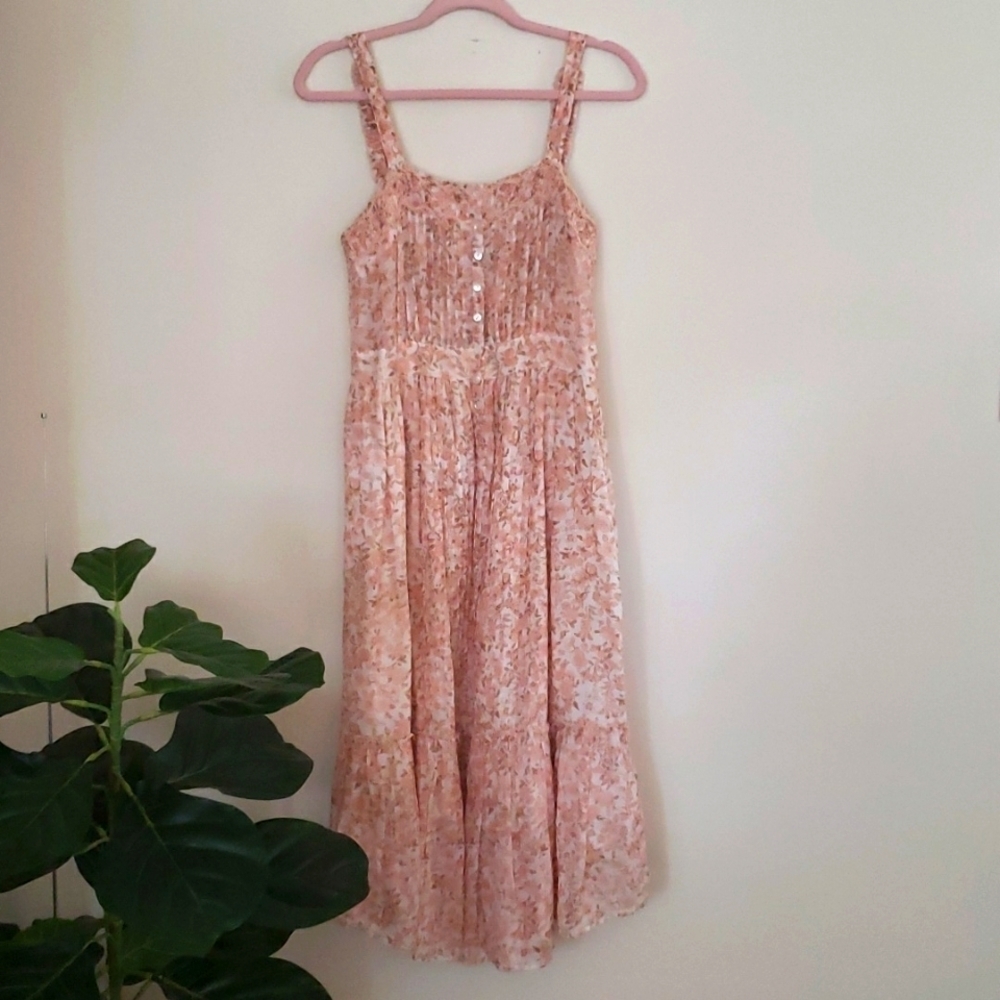 LoveShackFancy Tove Pintucked Dress, Midi, Prairie, Feminine, Floral, Women sz 4